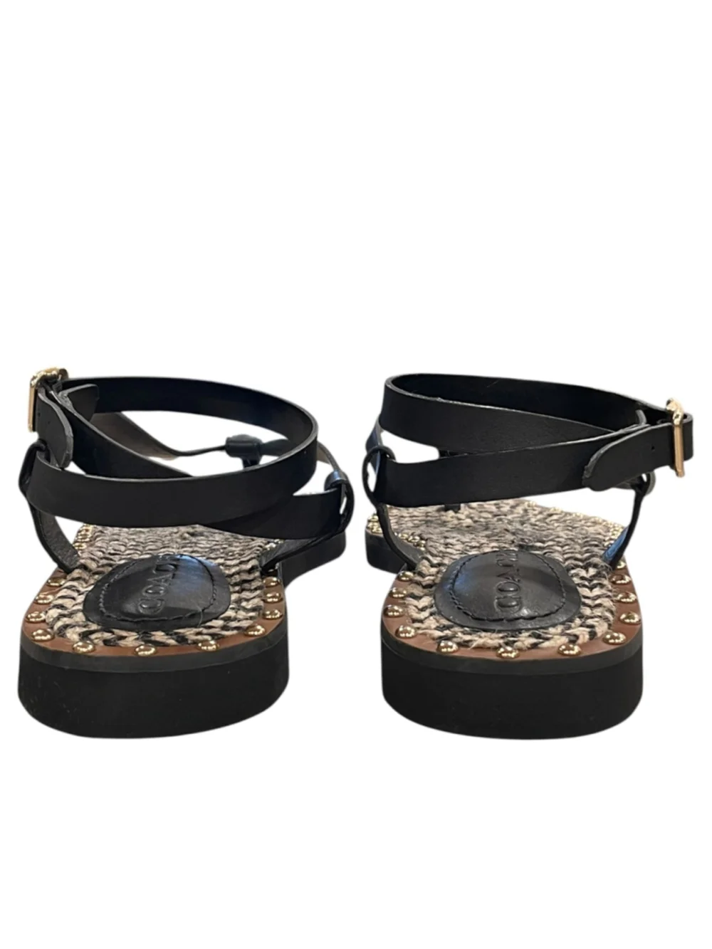 Coach Womens Size 7.5 Gracey Thong Sandals Leather Jute Footbed Black NWOT
